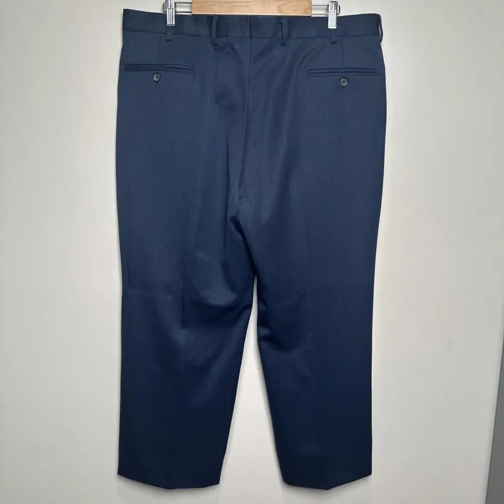 Berle Dress‎ Trousers Pants Mens 40 x 26 Navy Blue Pleated 100% Wool Cuffed